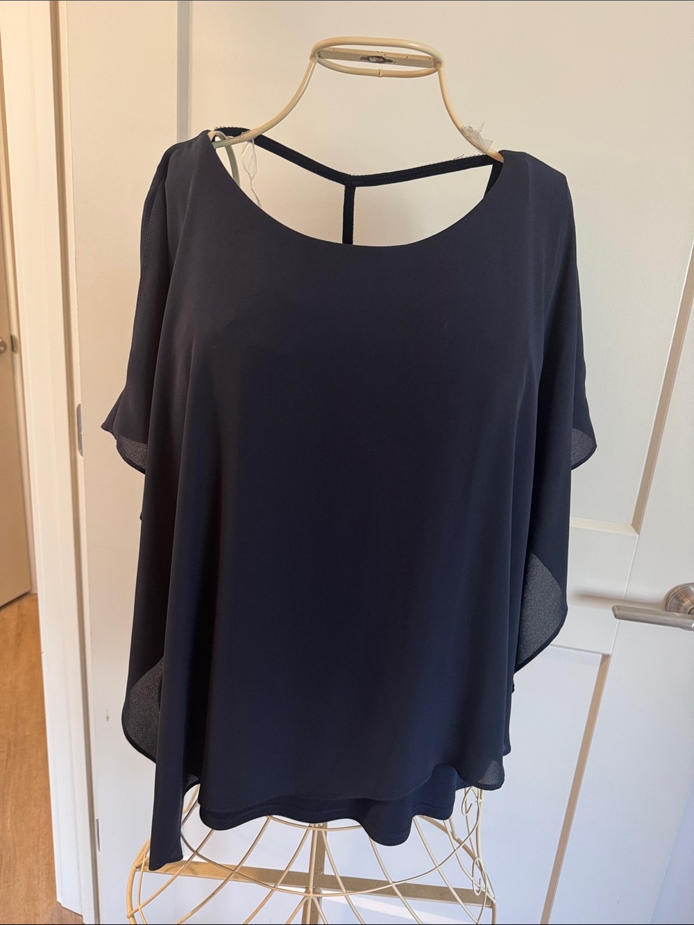 Joseph Ribkoff Navy Blue Chiffon Overlay Top